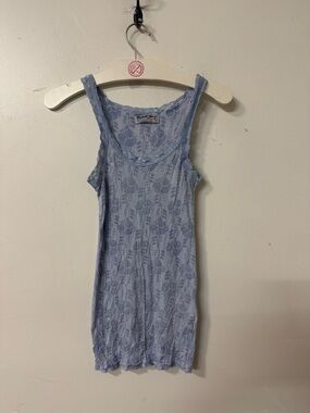 Michael Stars Pale Blue Floral Lace-Trim Tank Y2K